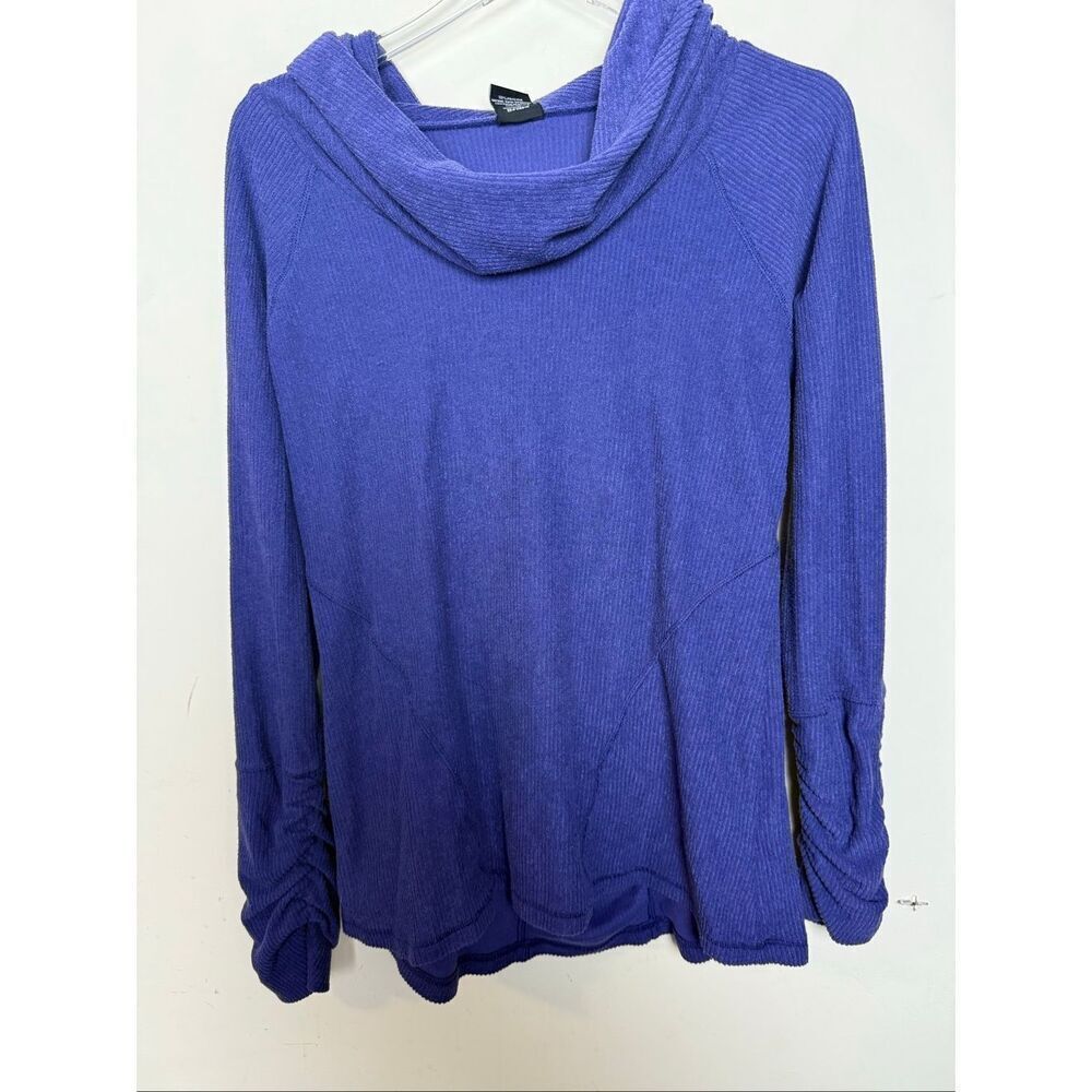 KÜHL Adriana Cowl Hooded Pullover Ruched Sleeve Purple Women’s Large